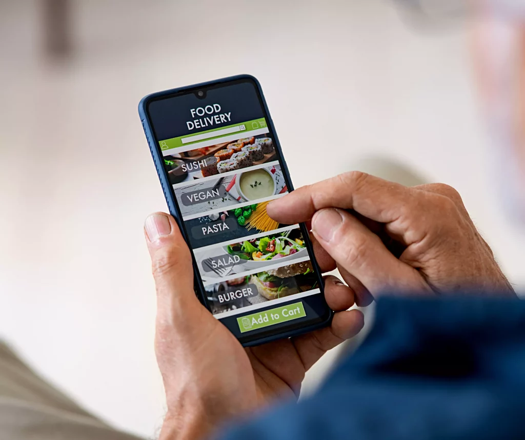 Image of delivery for restaurants order from mobile phone